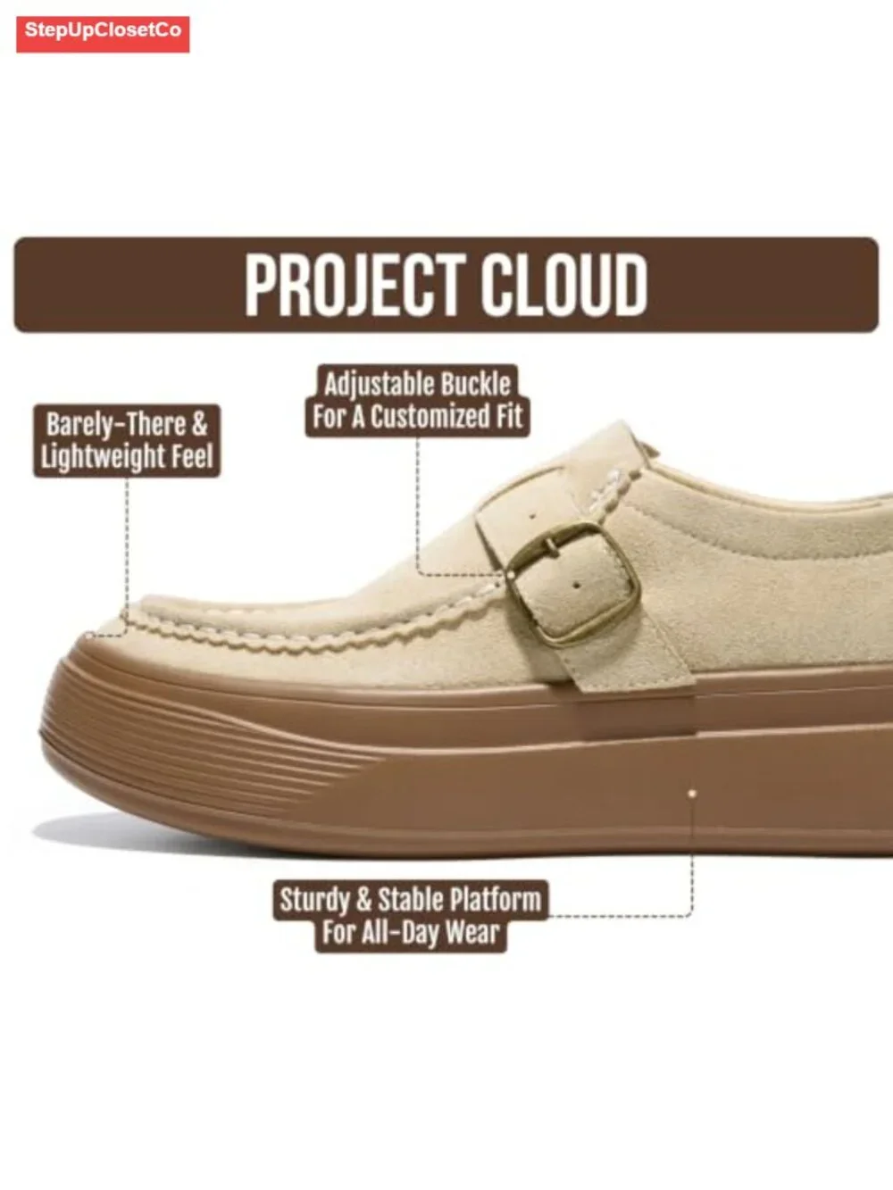 Genuine Suede Platform Loafers for Women - 1.89in Chunky Comfort Shoes